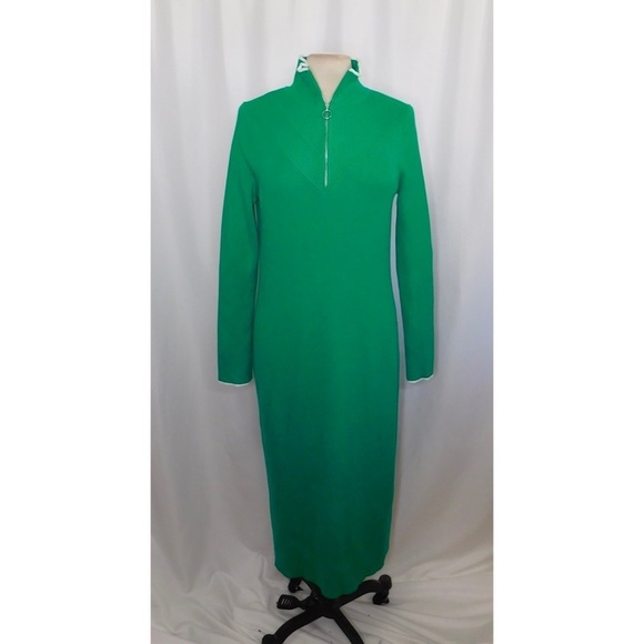 SWEATY BETTY Frame Knitted Midi Dress Vivid Green Sporty Ribbed Knit Size 12 - Picture 3 of 14